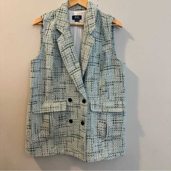 Anthropologie Maeve Tweed Vest Green with Black Plaid Pattern Size 14 - Picture 3 of 11